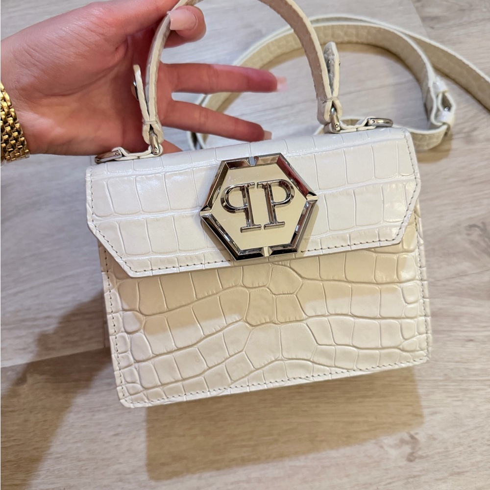 Philip Plein White Croc-Embossed Handbag